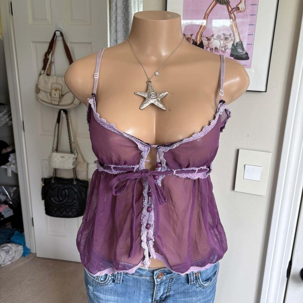 y2k 2000s purple mesh bow babydoll cami (size S)